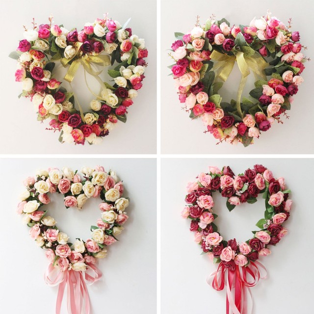 Valentines Wreath For Front Door Heart Shape Artificial Rose Flower Garland  Silk Fake Peony Wedding Wall Hanging Decoration - AliExpress